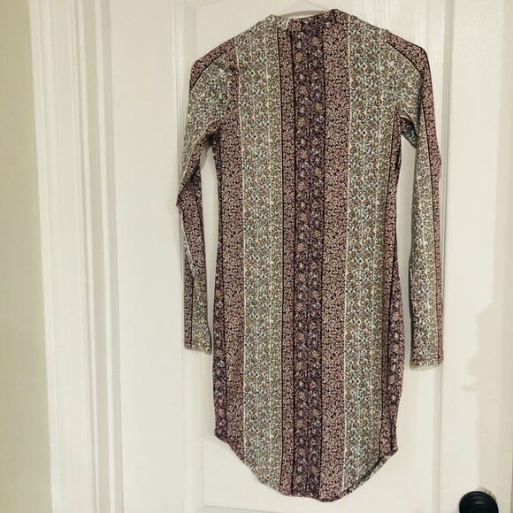 Love Cameron LA Floral Print Long Sleeve Stretch Mini Dress Brown &‎ Ivory Small - Picture 6 of 6